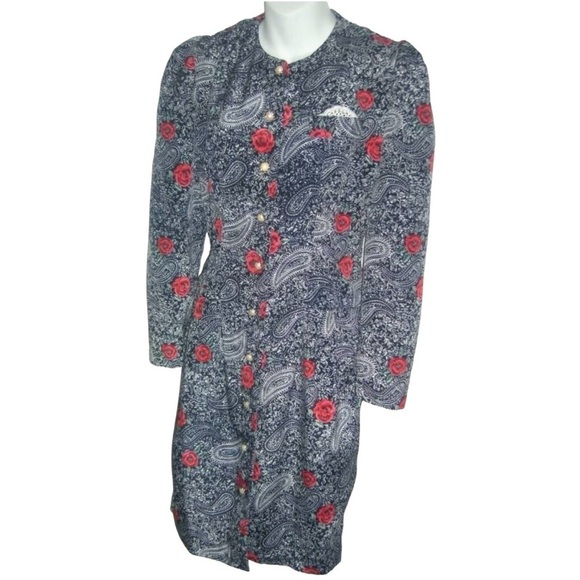 Vintage Petite Jazz Dress Duster Floral Pearl Buttons Paisley Boho Cottagecore - Picture 4 of 12